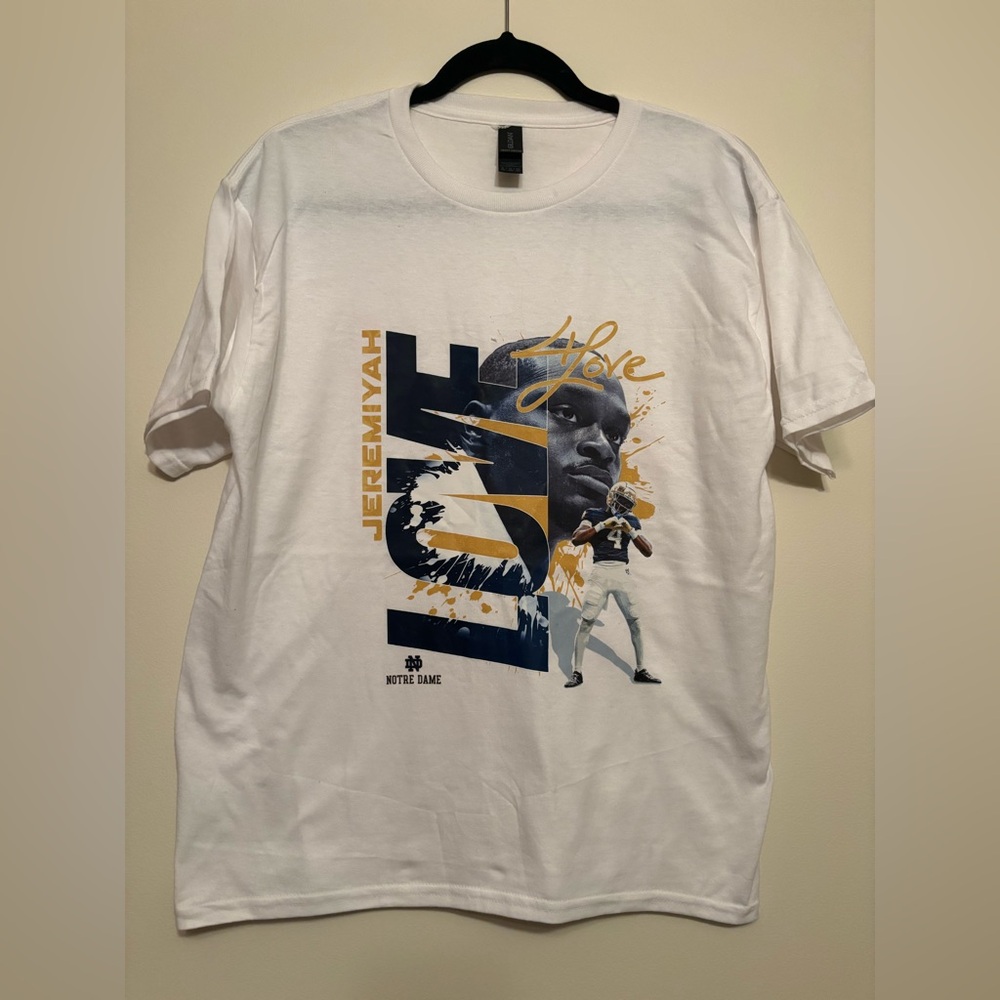 Notre Dame Jeremiayh Love White Graphic T-Shirt